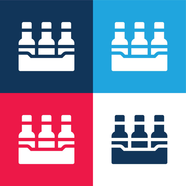 Garrafas azul e vermelho quatro cores conjunto de ícones mínimos - Vetor, Imagem