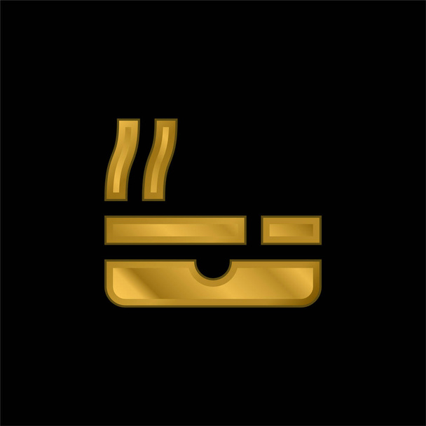 Cenicero chapado en oro icono metálico o logo vector - Vector, Imagen