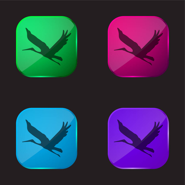 Bird Flying Σχήμα τέσσερις εικονίδιο κουμπί γυαλί χρώμα - Διάνυσμα, εικόνα