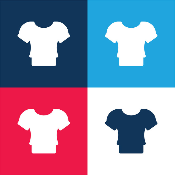 Blouse blue and red four color minimal icon set - Vector, Image