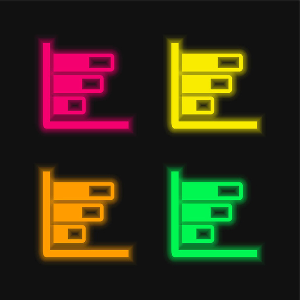 Gráfico de barras de cuatro colores brillante icono de vectores de neón - Vector, Imagen