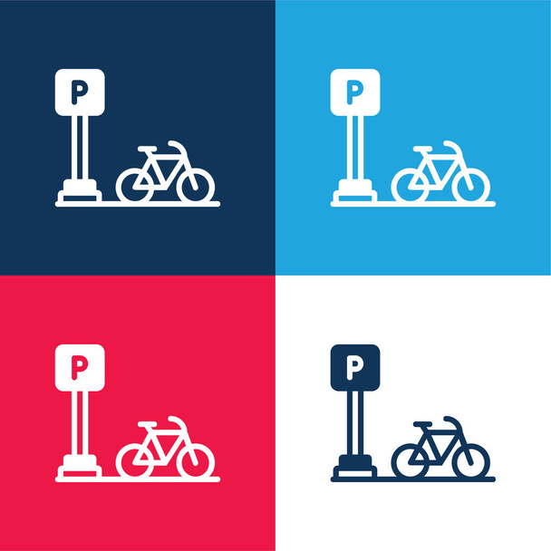 Велосипед синий и красный четыре цвета минимальный набор значков - Вектор,изображение