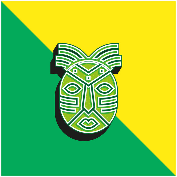 アフリカのマスク緑と黄色の現代的な3Dベクトルアイコンのロゴ - ベクター画像