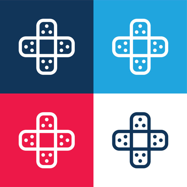 Bandage bleu et rouge quatre couleurs minimum jeu d'icônes - Vecteur, image