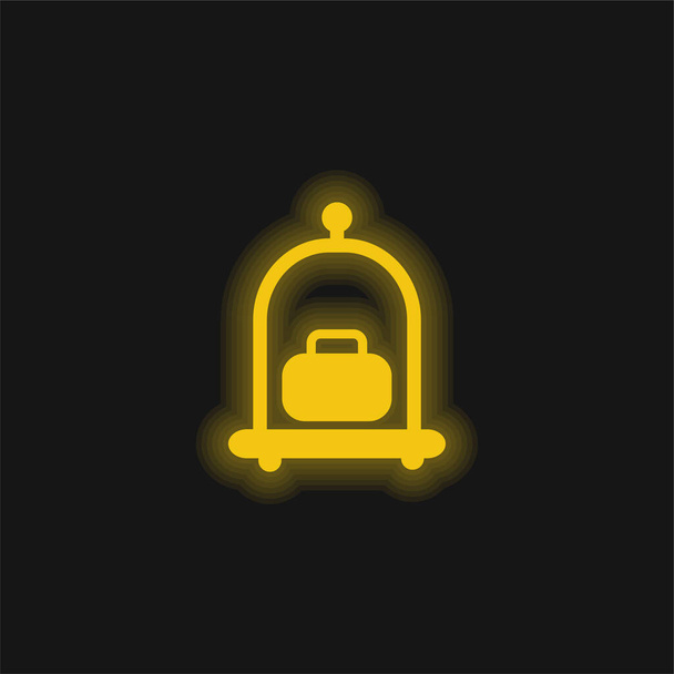 Carro de equipaje amarillo brillante icono de neón - Vector, Imagen