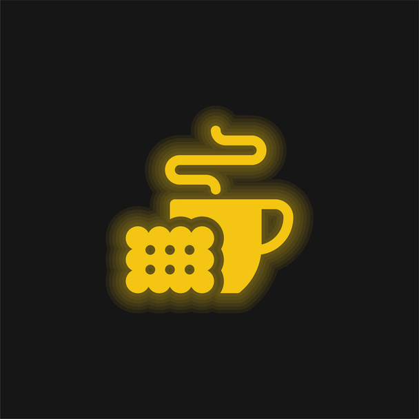 Pequeno-almoço amarelo brilhante ícone de néon - Vetor, Imagem