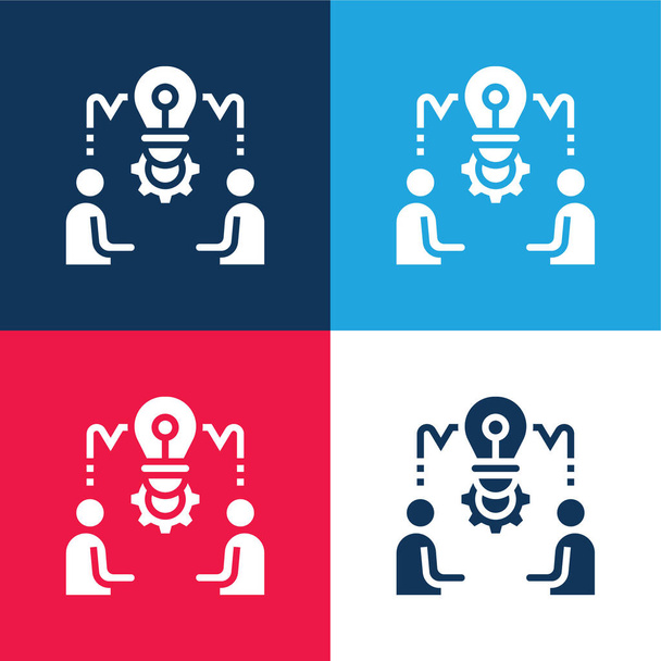 Lluvia de ideas azul y rojo conjunto de iconos mínimo de cuatro colores - Vector, imagen
