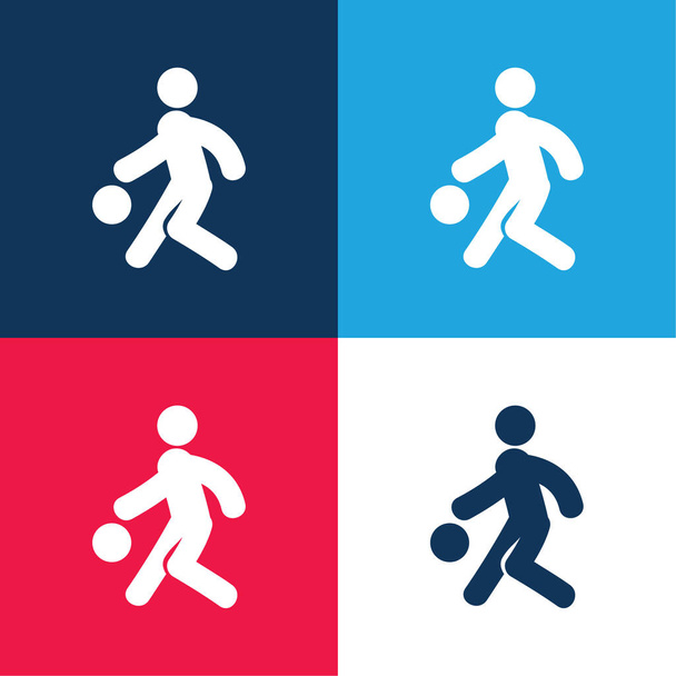 Baloncesto jugador azul y rojo de cuatro colores mínimo icono conjunto - Vector, imagen