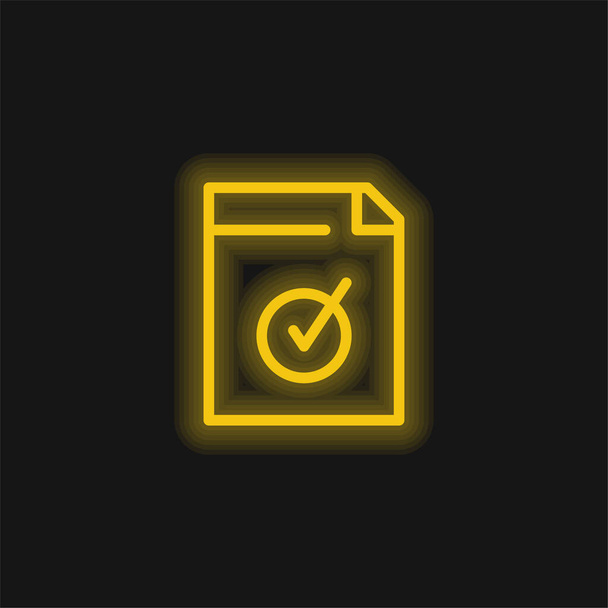 Schválená žlutá zářící neonová ikona - Vektor, obrázek