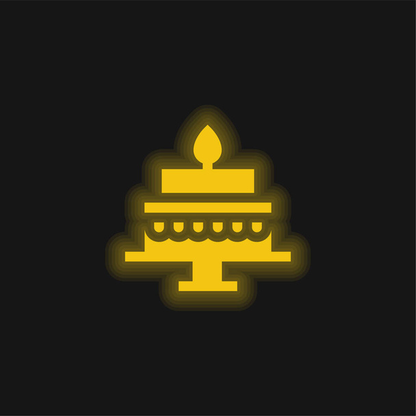 Narozeninový dort žlutá zářící neonová ikona - Vektor, obrázek