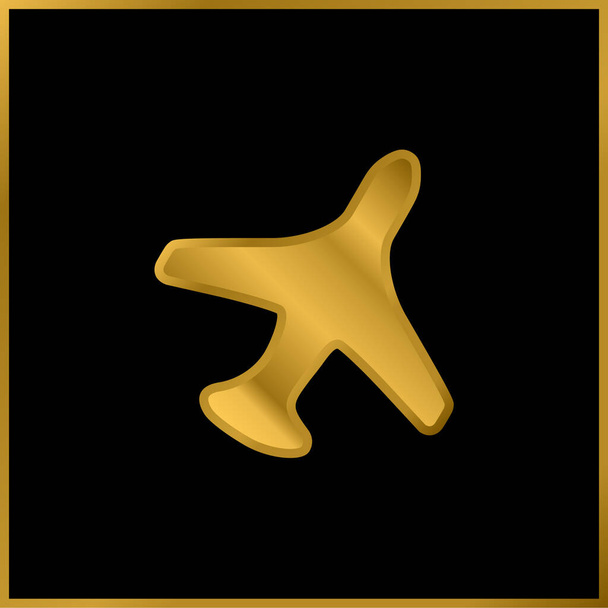 Avión en vuelo chapado en oro icono metálico o logo vector - Vector, imagen