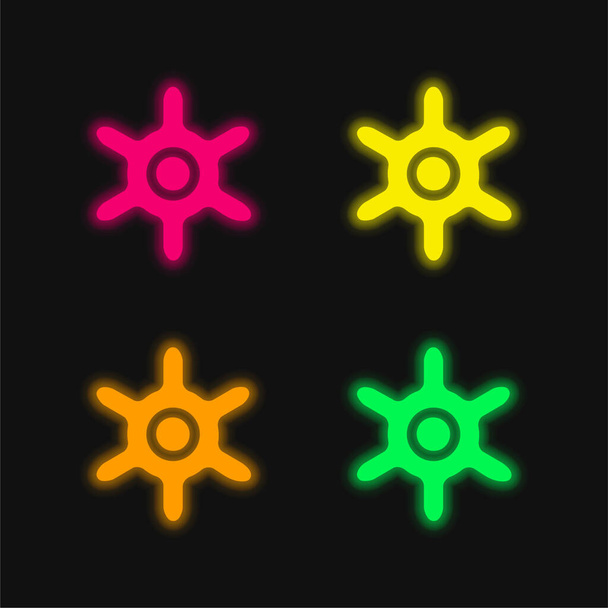 Roda do barco ícone de vetor de néon brilhante de quatro cores - Vetor, Imagem