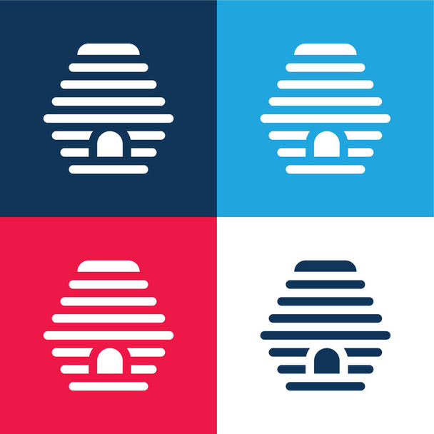 Včelí modrá a červená čtyři barvy minimální ikona nastavena - Vektor, obrázek