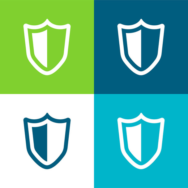 Big Defense Shield Set di icone minime piatte a quattro colori - Vettoriali, immagini
