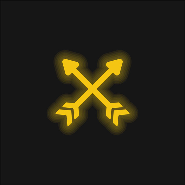 Boogschieten geel gloeiende neon pictogram - Vector, afbeelding