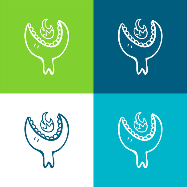 Big Halloween Monster Head With Open Mouth Eating An Animal Flat four color minimal icon set - Vector, Image