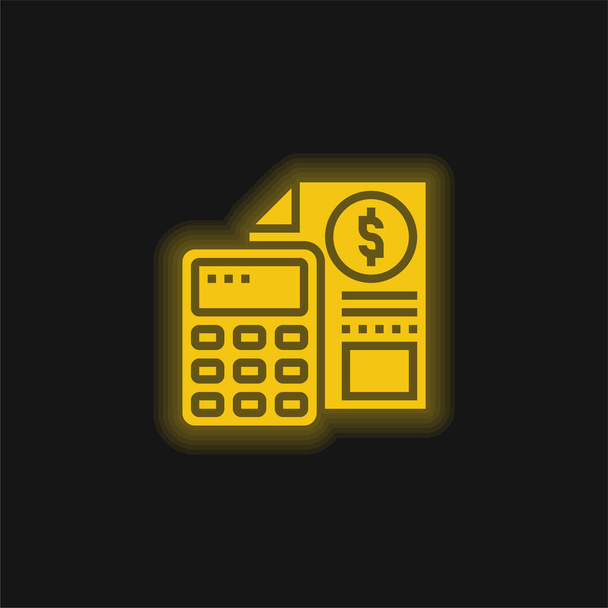 Accounting yellow glowing neon icon - Vector, Image
