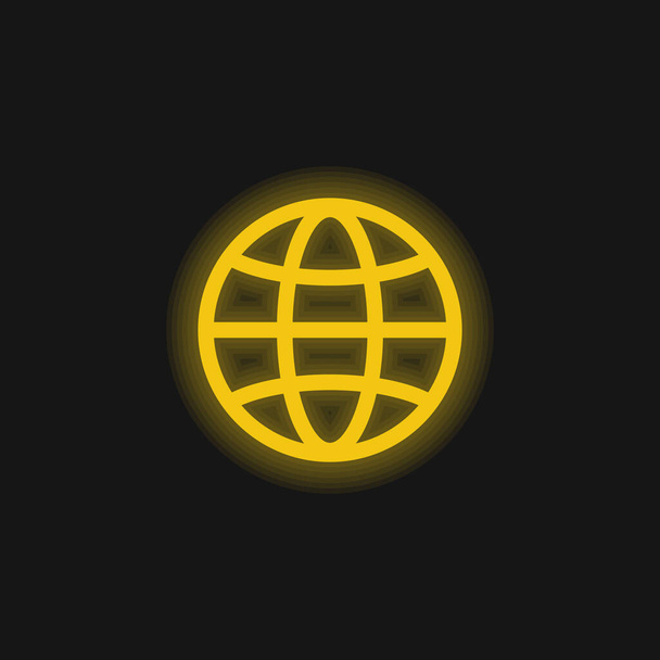 Big Globe κίτρινο λαμπερό νέον εικονίδιο - Διάνυσμα, εικόνα