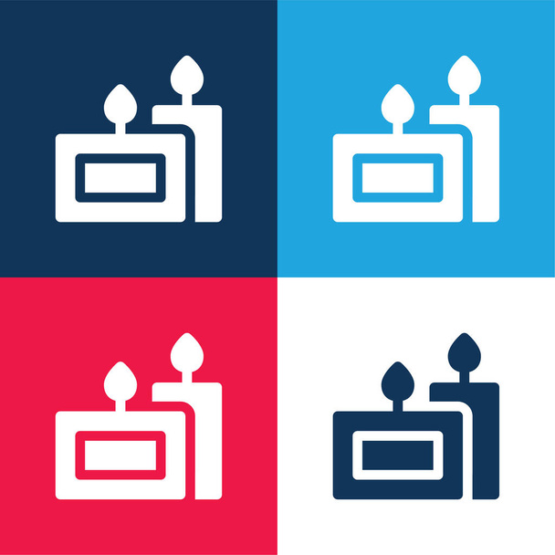 Aromatische Kerze blau und rot vier Farben minimales Symbol-Set - Vektor, Bild