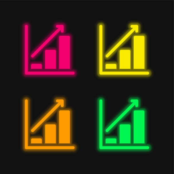 Bar Chart négy szín izzó neon vektor ikon - Vektor, kép