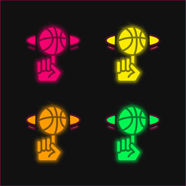 Ball four color glowing neon vector icon - Vector, Image