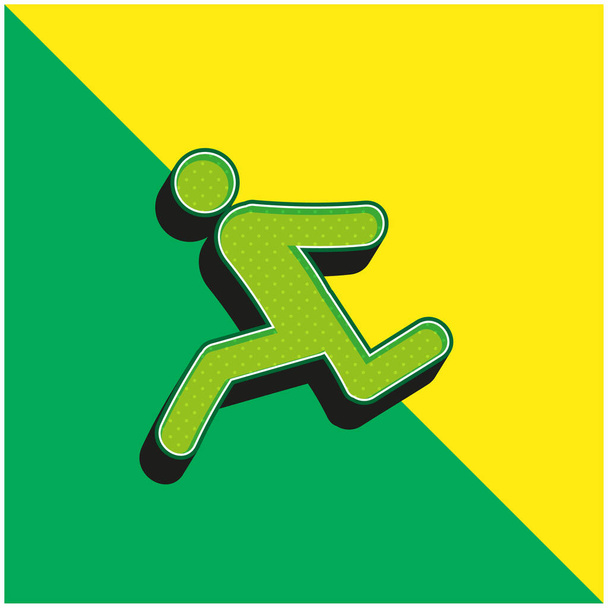 Atleta corriendo verde y amarillo moderno vector 3d icono del logotipo - Vector, Imagen