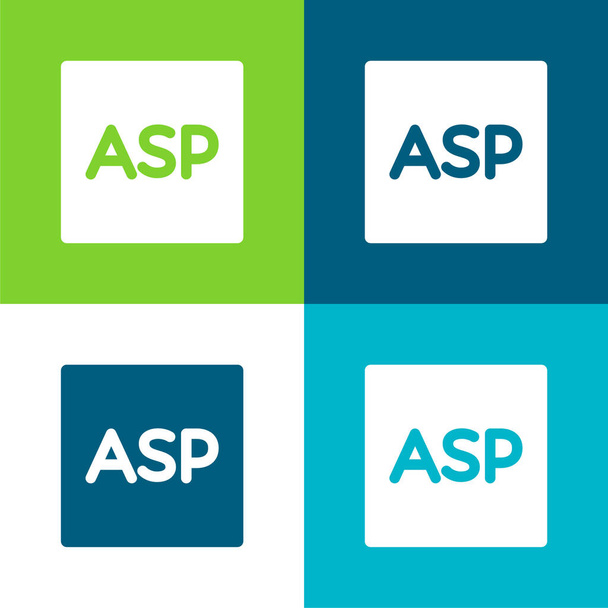 ASP Logo Lapos négy szín minimális ikon készlet - Vektor, kép