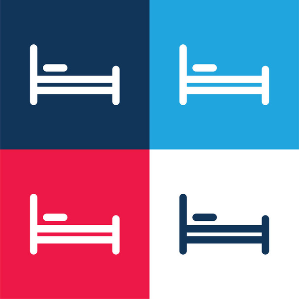 Cama azul y rojo de cuatro colores mínimo icono conjunto - Vector, Imagen