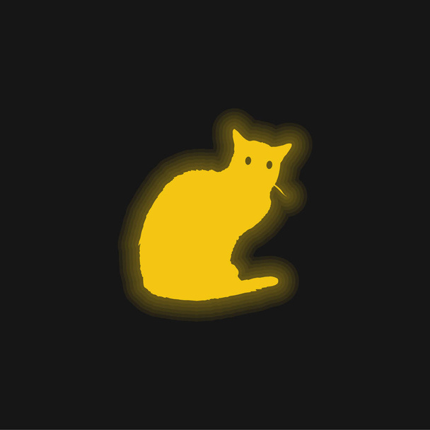 Czarny kot żółty świecący neon ikona - Wektor, obraz