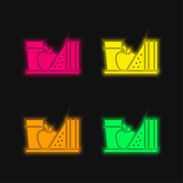 Pequeno-almoço quatro cores brilhante ícone vetor de néon - Vetor, Imagem