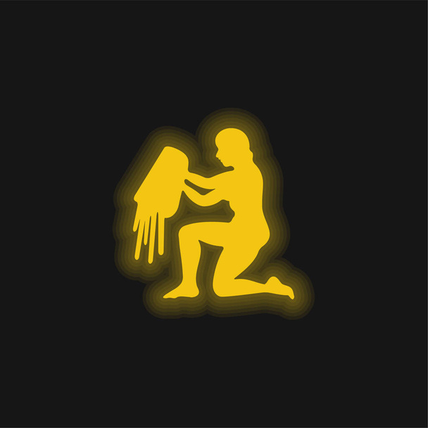 Aquarius Porte-eau signe Silhouette jaune néon brillant icône - Vecteur, image