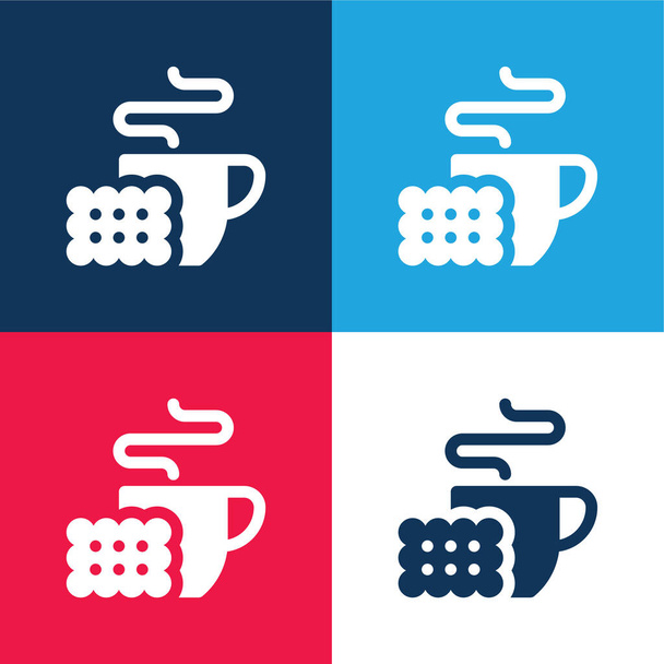 Café da manhã azul e vermelho quatro cores conjunto de ícones mínimos - Vetor, Imagem