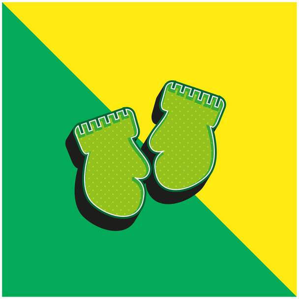 Baby Mittens Variant Green and yellow modern 3d vector icon logo - Vector, Image