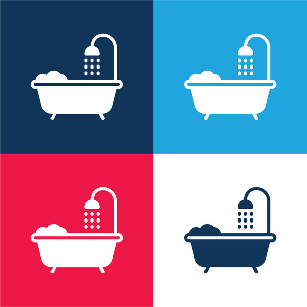 Bañera azul y rojo de cuatro colores mínimo icono conjunto - Vector, Imagen