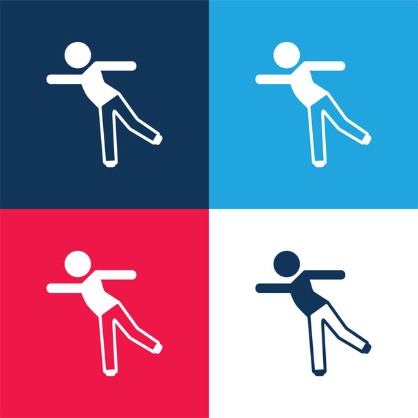 Boy Standing On One Leg blue and red four color minimal icon set - Vector, Image