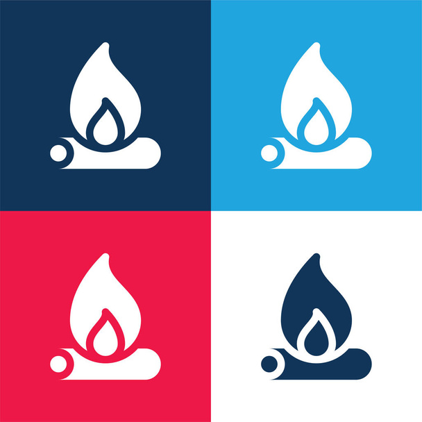 Bonfire niebieski i czerwony zestaw czterech kolorów minimalny zestaw ikon - Wektor, obraz