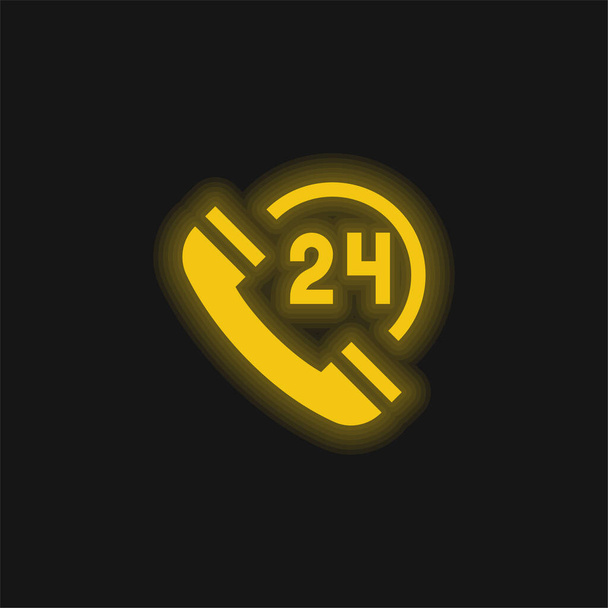 24 Horas amarillo brillante icono de neón - Vector, imagen