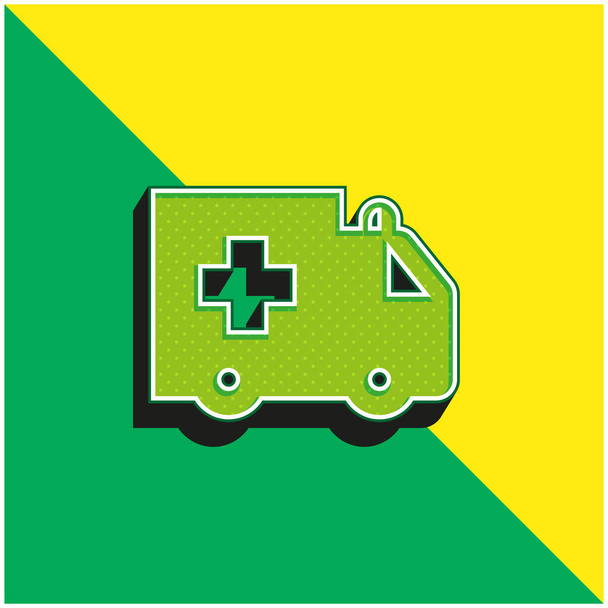 Mentőautó Zöld és sárga modern 3D vektor ikon logó - Vektor, kép