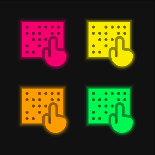 Braille cuatro colores brillante icono de vectores de neón - Vector, Imagen