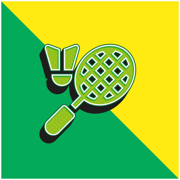 バドミントン緑と黄色の現代的な3Dベクトルのアイコンのロゴ - ベクター画像