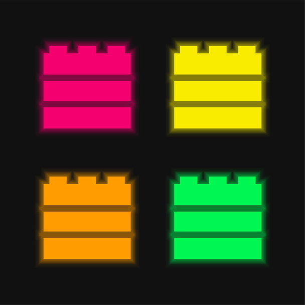 Blocks four color glowing neon vector icon - Vector, Image
