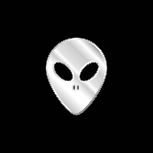 Alien Face silver plated metallic icon - Vector, Image