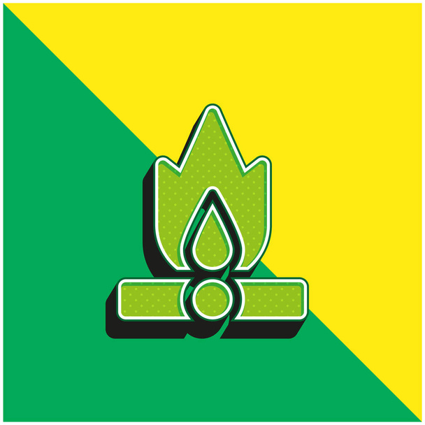 Костёр Зеленый и желтый современный 3D-логотип - Вектор,изображение