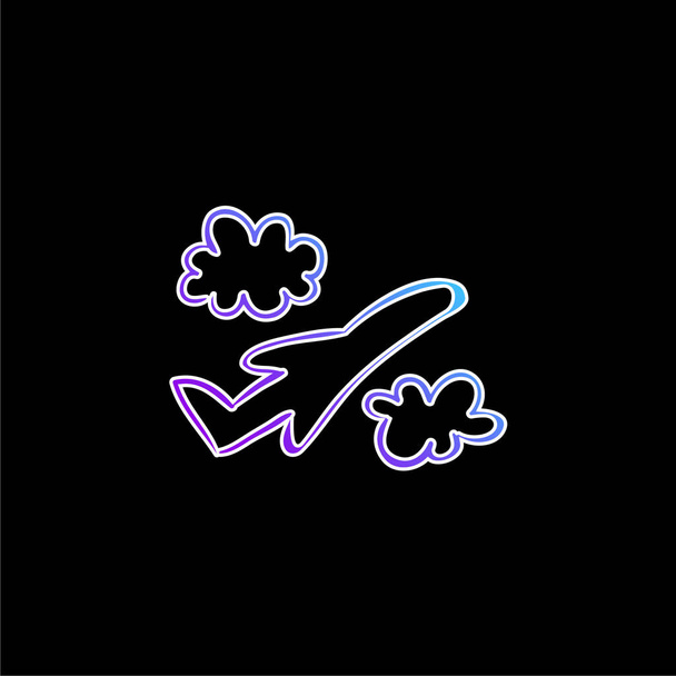 Airplane Hand Drawn Flight Between Clouds blue gradient vector icon - Vector, Image