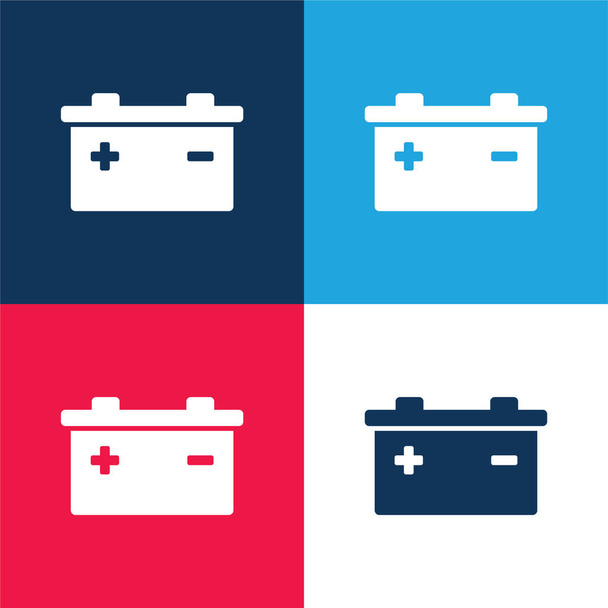 Batteria con poli positivi e negativi Simboli blu e rosso set di icone minime a quattro colori - Vettoriali, immagini
