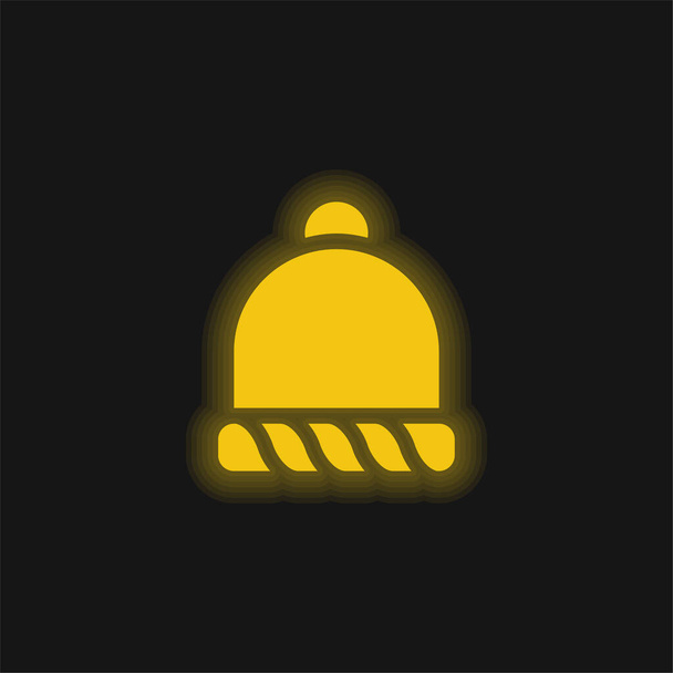 Beanie geel gloeiende neon icoon - Vector, afbeelding