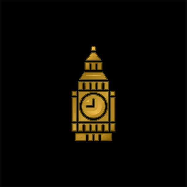 Big Ben chapado en oro icono metálico o logo vector - Vector, imagen