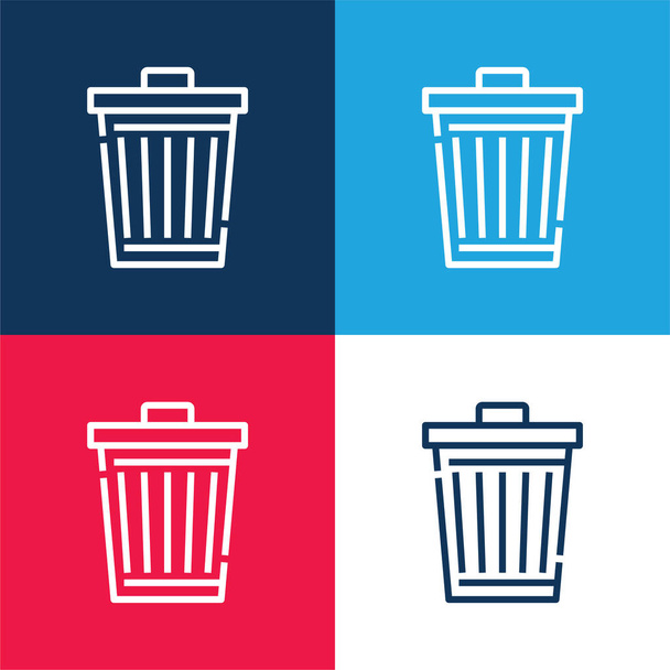 Bin kék és piros négy szín minimális ikon készlet - Vektor, kép