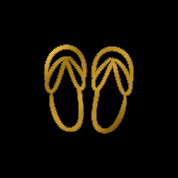 Sandálias de praia desenhado à mão esboço banhado a ouro ícone metálico ou vetor logotipo - Vetor, Imagem