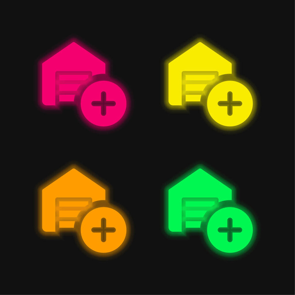 Aggiungi quattro colori luminosi icona vettoriale al neon - Vettoriali, immagini
